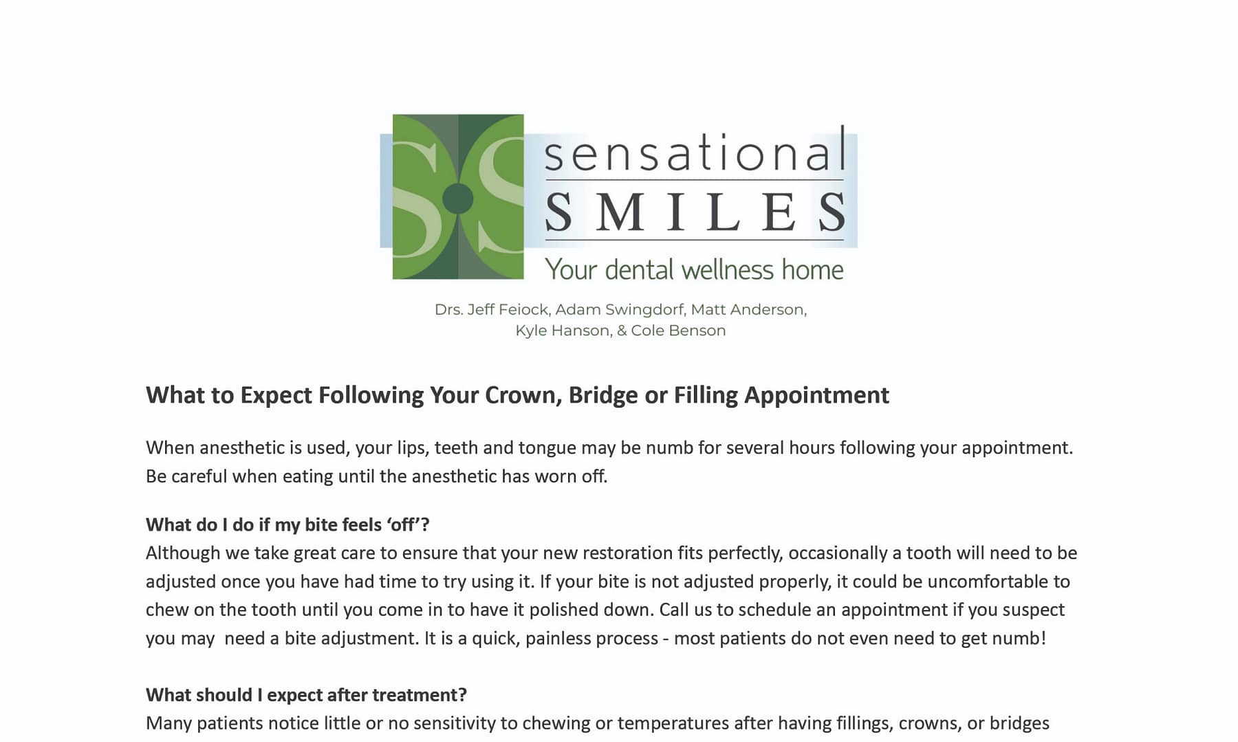 crowns, bridges, fillings after care