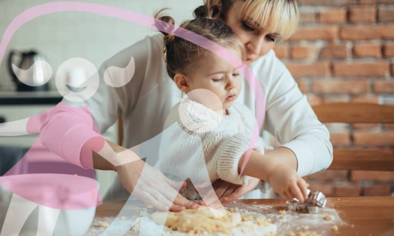 mom and daughter baking