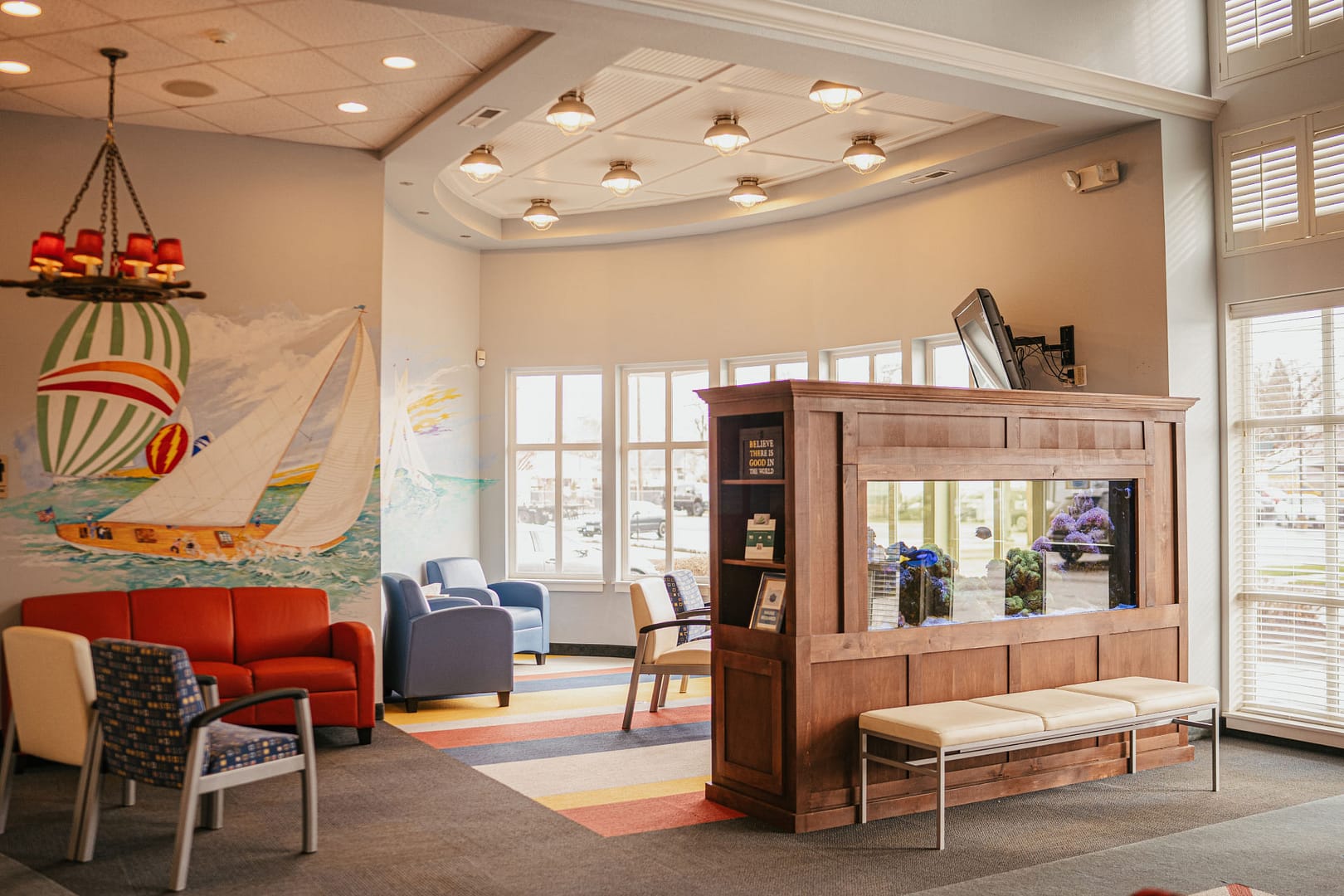 reception area with fish tank