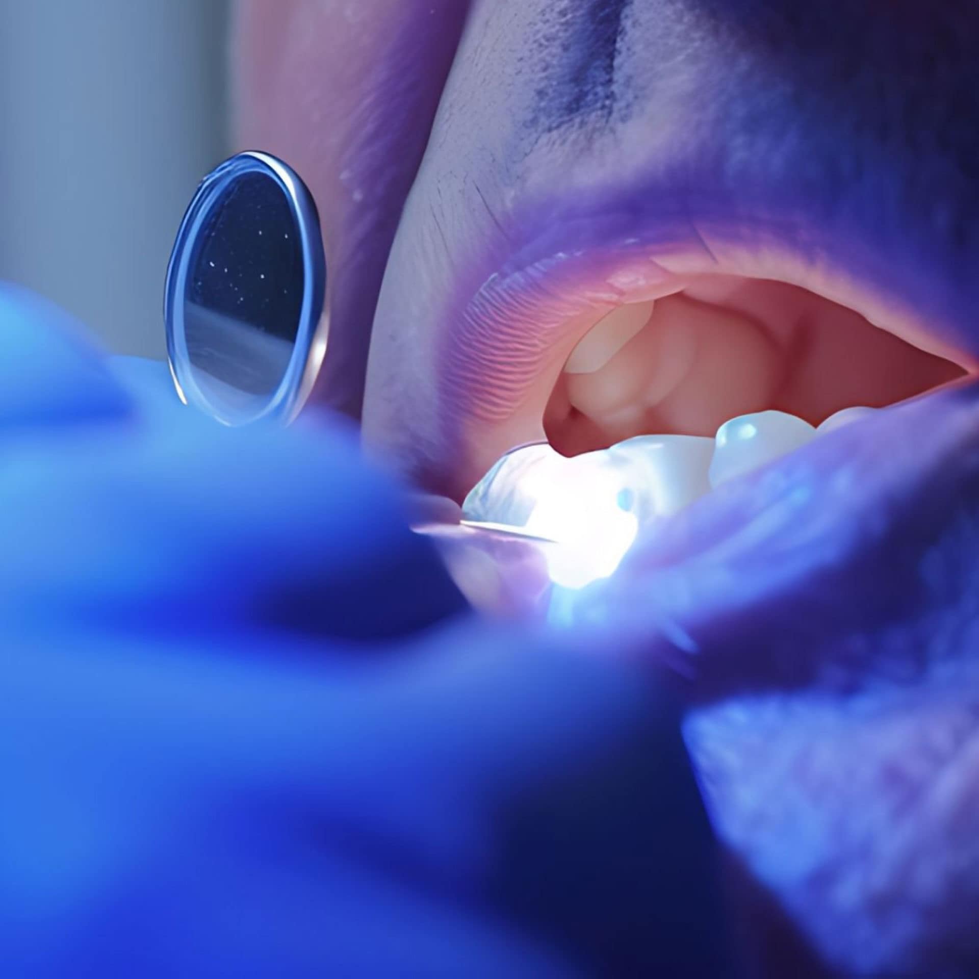 close up view of oral cancer screening procedure