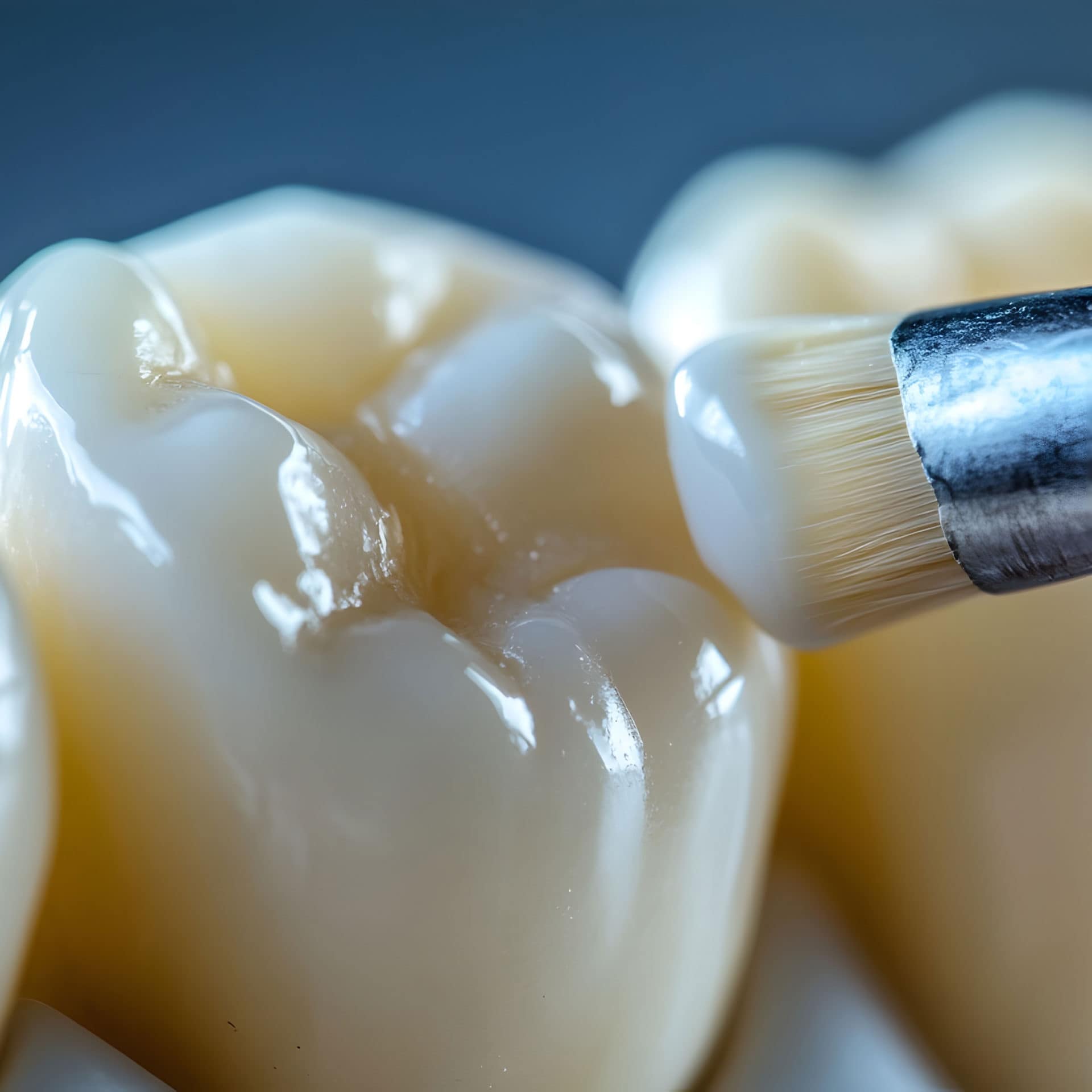 close up view of dental sealant being painted on tooth