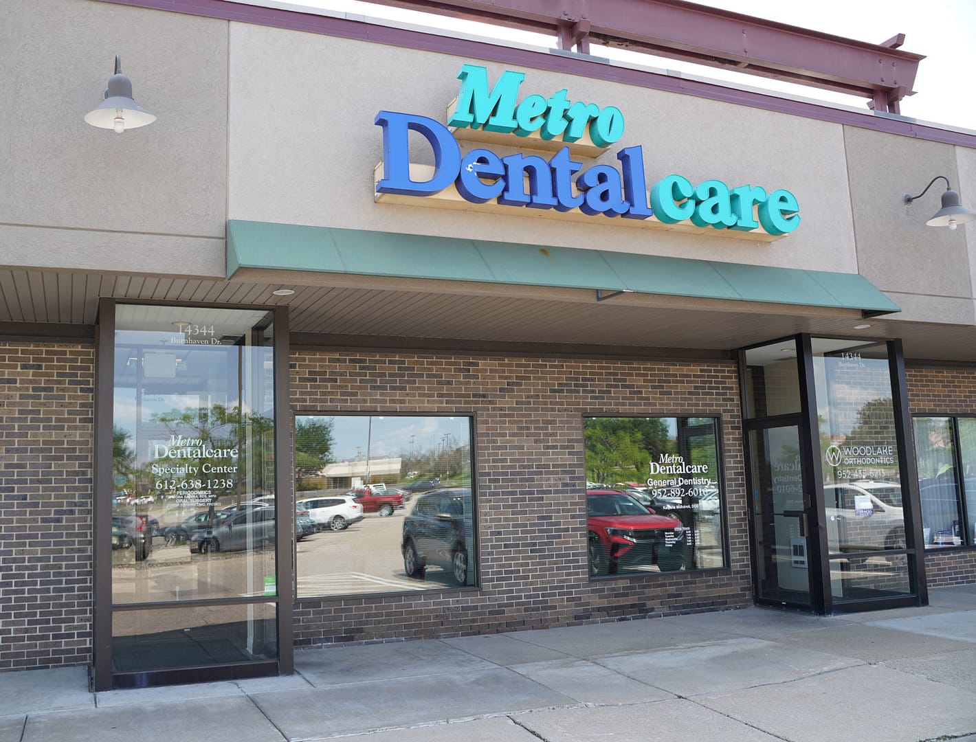 office entrance storefront with Metro Dentalcare sign at top