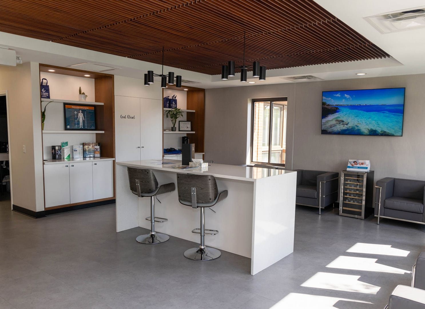 reception area with seating and TV